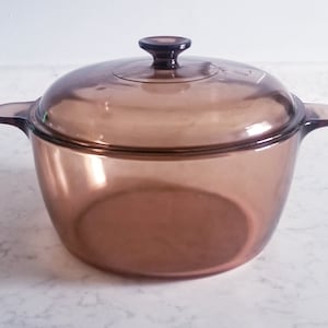 Vintage (1980s) Corning Vision Large Covered Cooking Pot, Transfer pot, Sauce pan, Dinnerware, Pyrex lid,4.5 liters