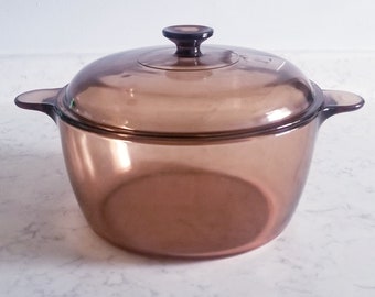 Vintage (1980s) Corning Vision Large Covered Cooking Pot, Transfer pot, Sauce pan, Dinnerware, Pyrex lid,4.5 liters