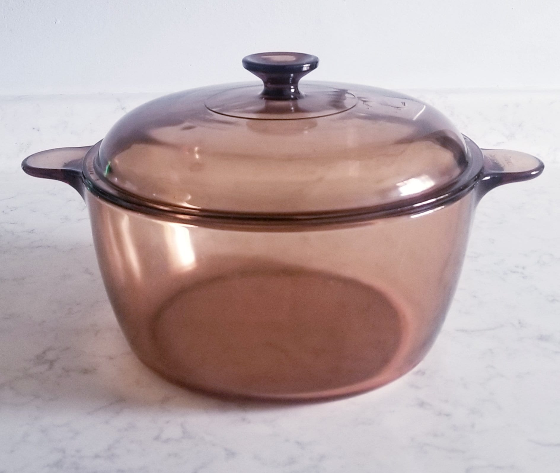Vintage 1980s Corning Vision Amber Glass Cooking Pot With Lid (4.5