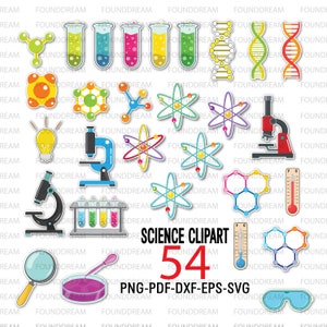 Clipart de laboratório de ciência e monograma, elementos escolares de laboratório de ciências, cientista, tubo de ensaio, frascos de teste, microscópio, decorações científicas