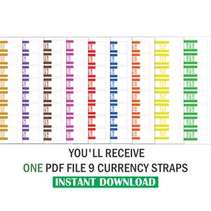 Us Money Color Code Printable Currency Straps – 9 Color-coded Denominations for Cash ...