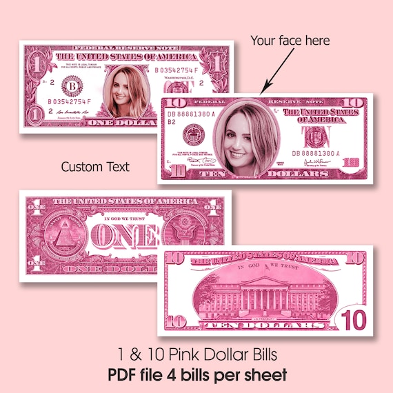 Fake money Money Bill Art 1 &amp; 10 Dollar Bill Digital Money | Etsy