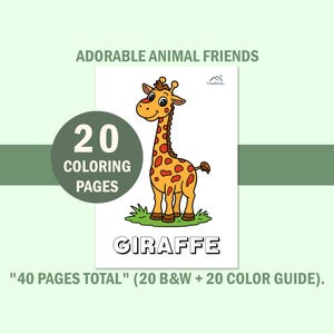 Libro da colorare con simpatici animali per bambini piccoli, pagine da colorare per bambini con guida ai colori, schede didattiche prescolastiche, download digitale immediato. immagine 16