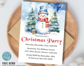 Editable Christmas Party Invite – Snowman invitation – Mobile & Printable Template