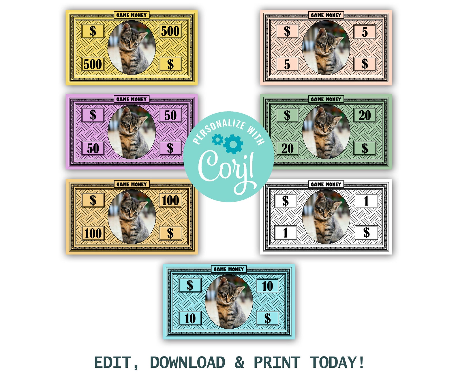 Editable Board Game Money Money Bill Art Digital Money Etsy UK