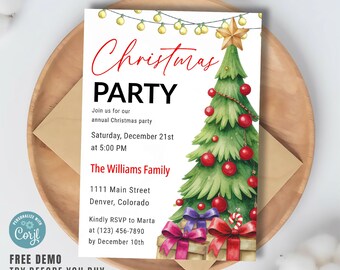 Editable Christmas Party Invitation Template: Tree Design (Printable & Mobile)