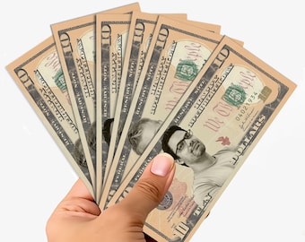 Custom Face on 10 Dollar Bill Template, Personalized Play Money for Birthday Party Favors, printable custom play money