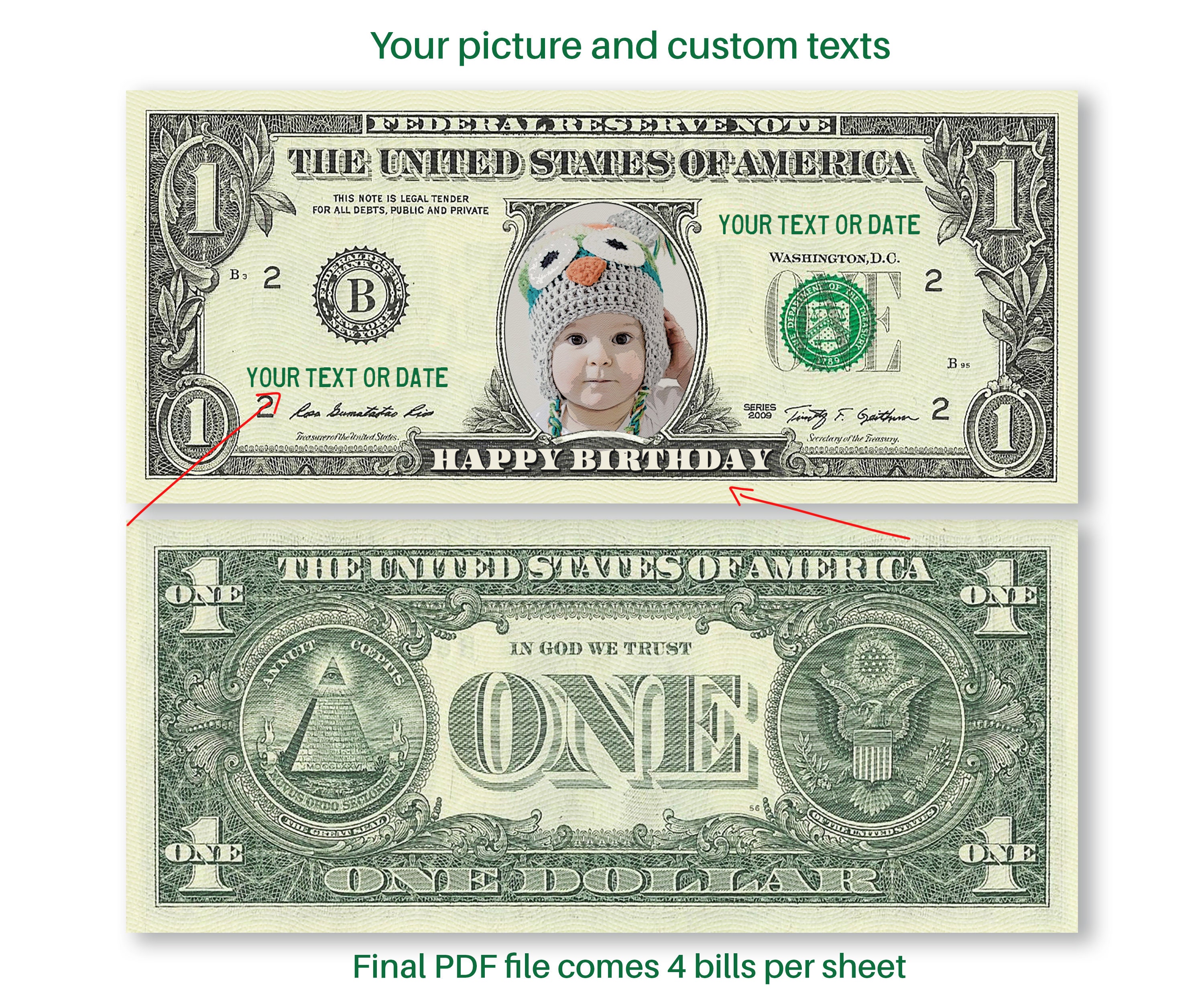 A Custom Dollar Bill A REAL Dollar Bill With Your Name Photo 