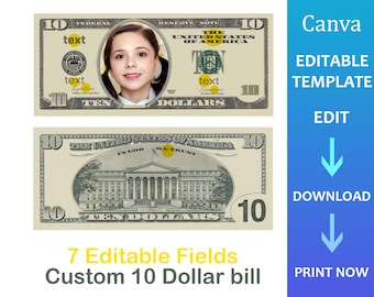 Sjabloon Your Face on Money: aangepast biljet van 10 dollar (canvasjabloon)