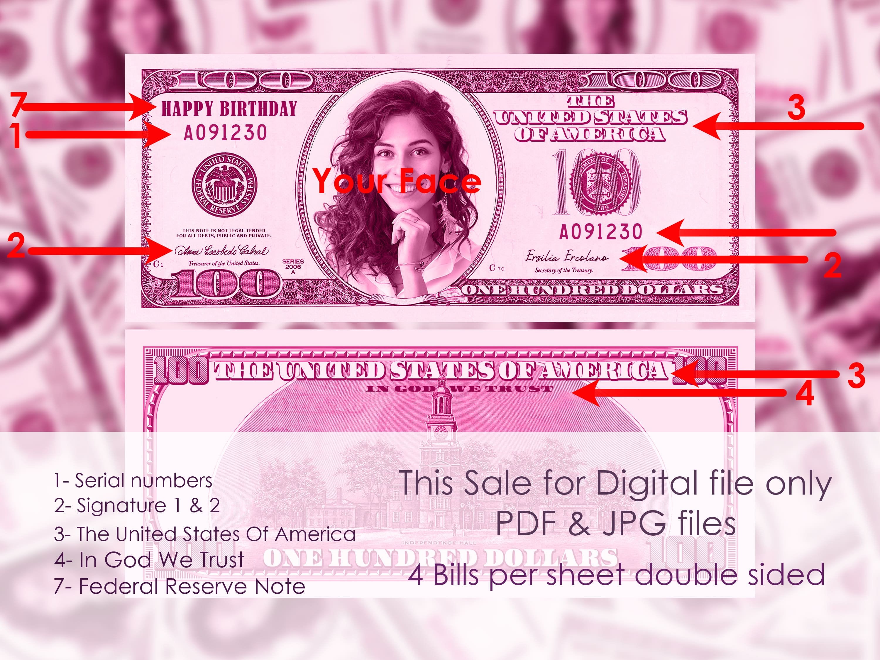 Pink Money 100 Dollar Bills PNG US One Hundred Dollar Bill Front