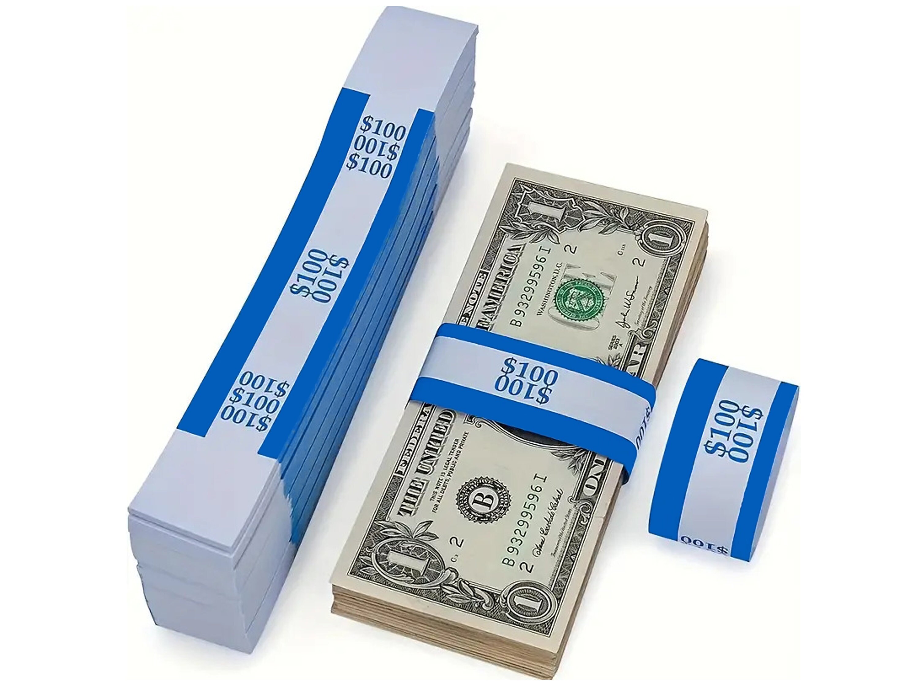 300Pcs Money Bands Bundles Self Sealing Professional Durable White
