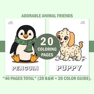 Libro da colorare con simpatici animali per bambini piccoli, pagine da colorare per bambini con guida ai colori, schede didattiche prescolastiche, download digitale immediato. immagine 12