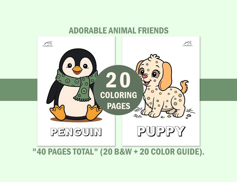 Libro da colorare con simpatici animali per bambini piccoli, pagine da colorare per bambini con guida ai colori, schede didattiche prescolastiche, download digitale immediato. immagine 12