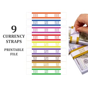 Printable Currency Straps – 9 Color-Coded Denominations for Cash Organization