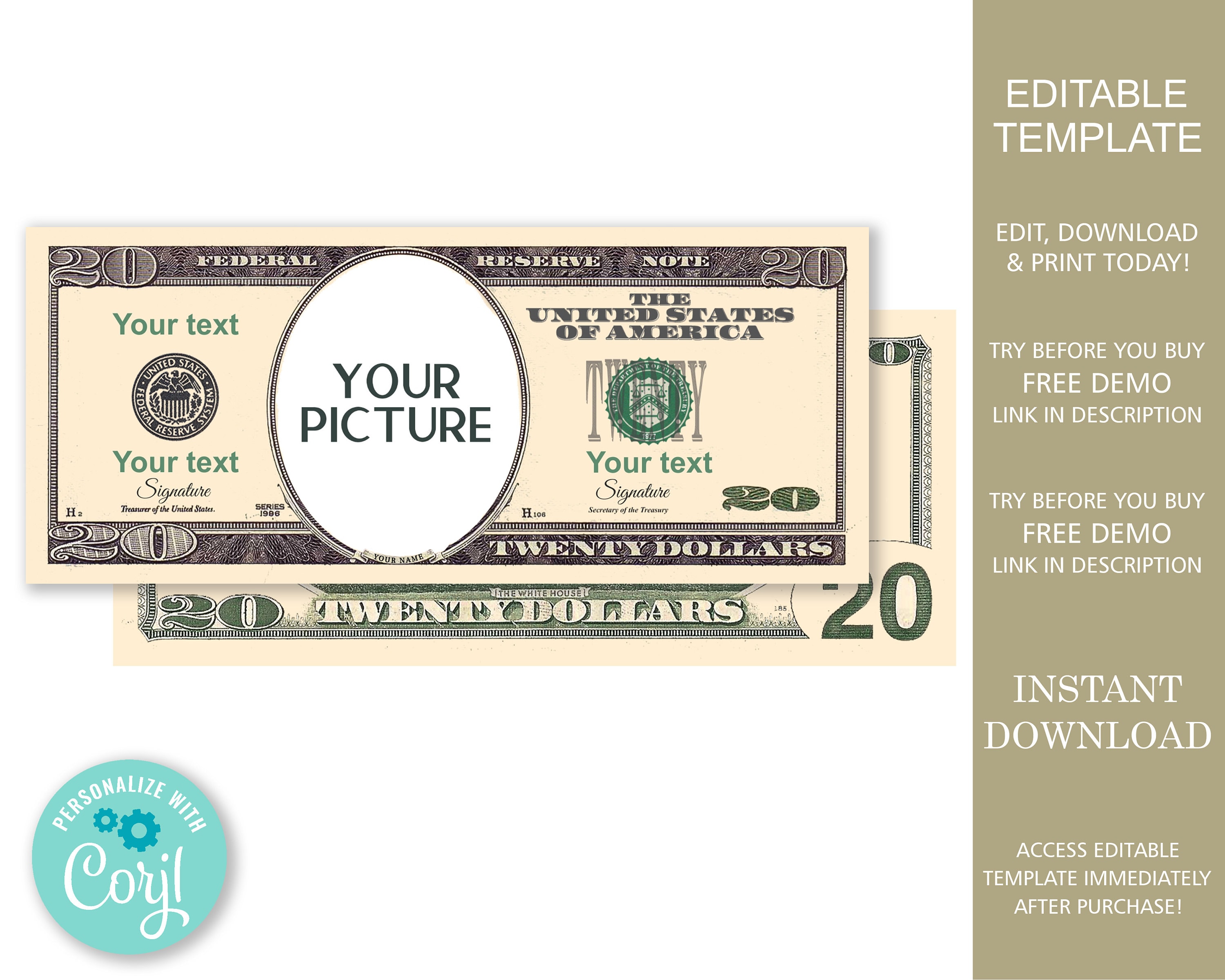 Blank 20 Dollar Bill Template