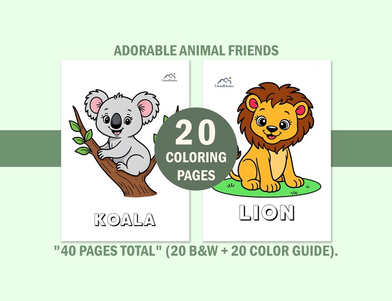 Libro da colorare con simpatici animali per bambini piccoli, pagine da colorare per bambini con guida ai colori, schede didattiche prescolastiche, download digitale immediato. immagine 14