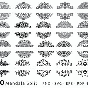 Mandala Split Monogram, Mandala Split Bundle, Mandala split svg, Mandala svg cut file, Split Monogram SVG, Mandalas cut files