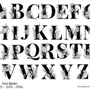 Alfabeto botânico svg, letras SVG com flores, arquivo de corte svg do alfabeto botânico, arquivo de corte de monograma floral, arquivos de corte de alfabeto floral,