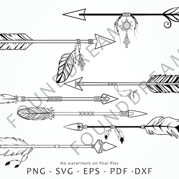 Boho Arrow SVG, Boho Arrow Clipart, Arrow SVG file, Tribal arrow svg, feather arrow svg, Arrow with Feathers, Arrow Cut file