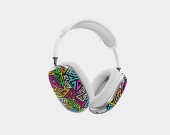 Neon Geometric Graffiti AirPods Max Case, Colorful Abstract Maze Headphone Cover, Tough Protective Hard Shell, Retro Tech Gift #2