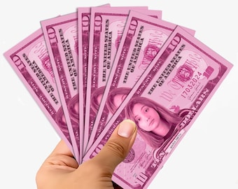 Pink Custom Face 10 Dollar Bill, Personalized Play Money Girls Birthday Party Favor, Bachelorette Party