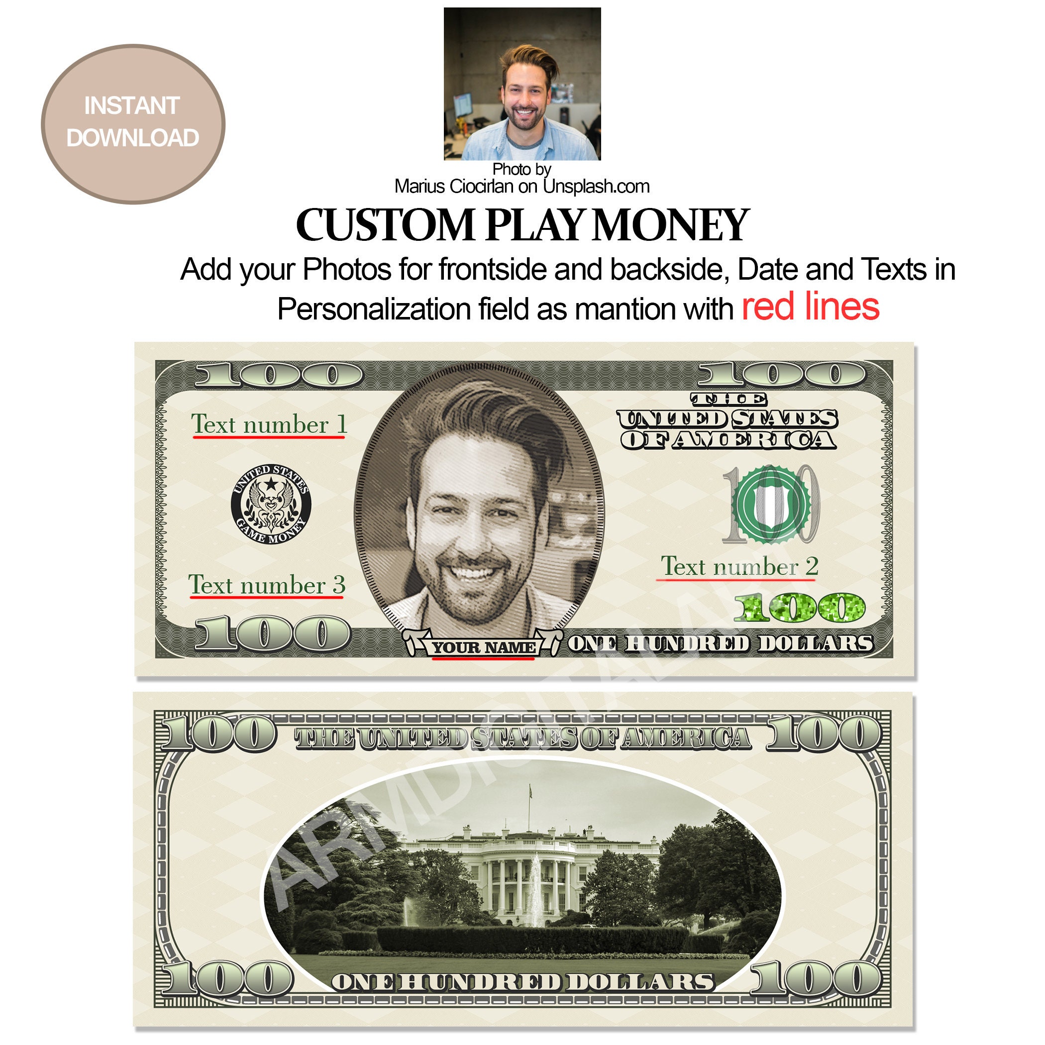 Your Face on Money, Pink Money, Game Money, 100 Dollar Bill