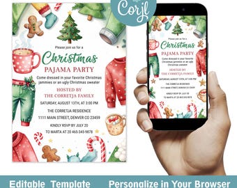 Editable Christmas Pajama Party Invite – Gingerbread & Pajamas – Corjl Template