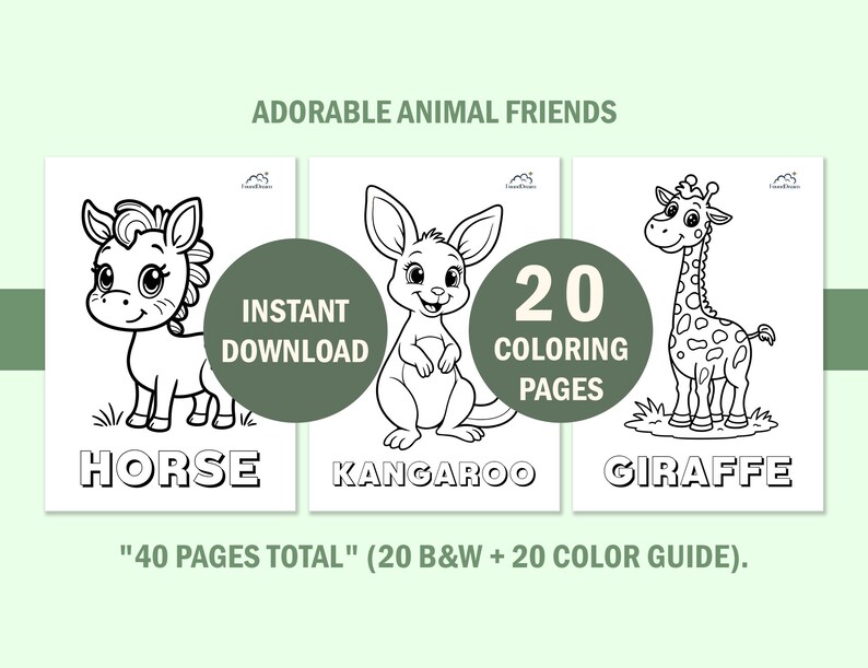 Libro da colorare con simpatici animali per bambini piccoli, pagine da colorare per bambini con guida ai colori, schede didattiche prescolastiche, download digitale immediato. immagine 9