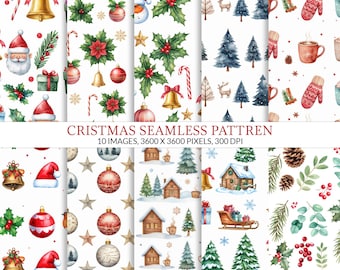 Christmas Seamless Pattern Bundle – 10 Festive Holiday Designs (Digital Download, 3600×3600 px)