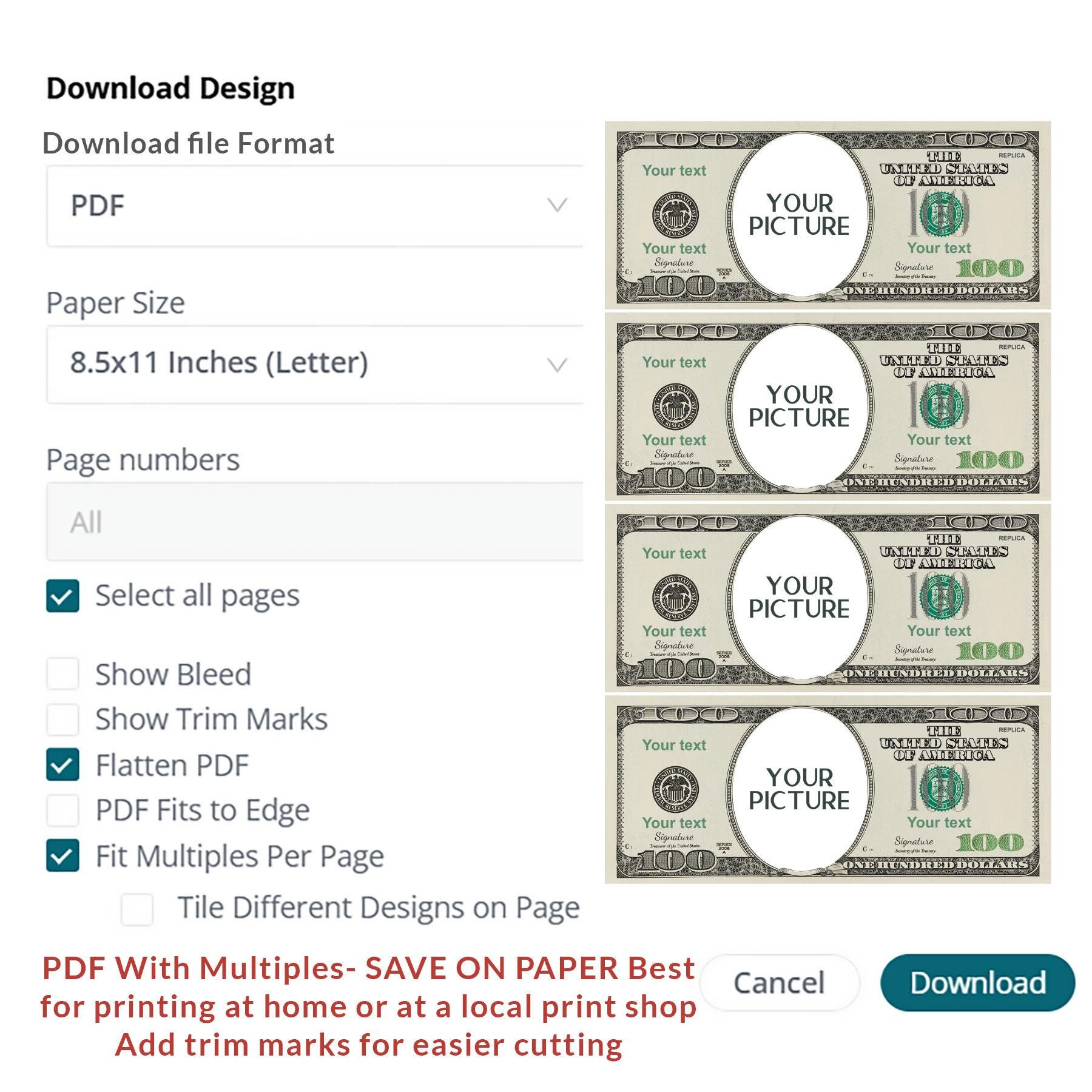Customizable 100 Dollar Bill, Money Art (corjl Template) - Etsy
