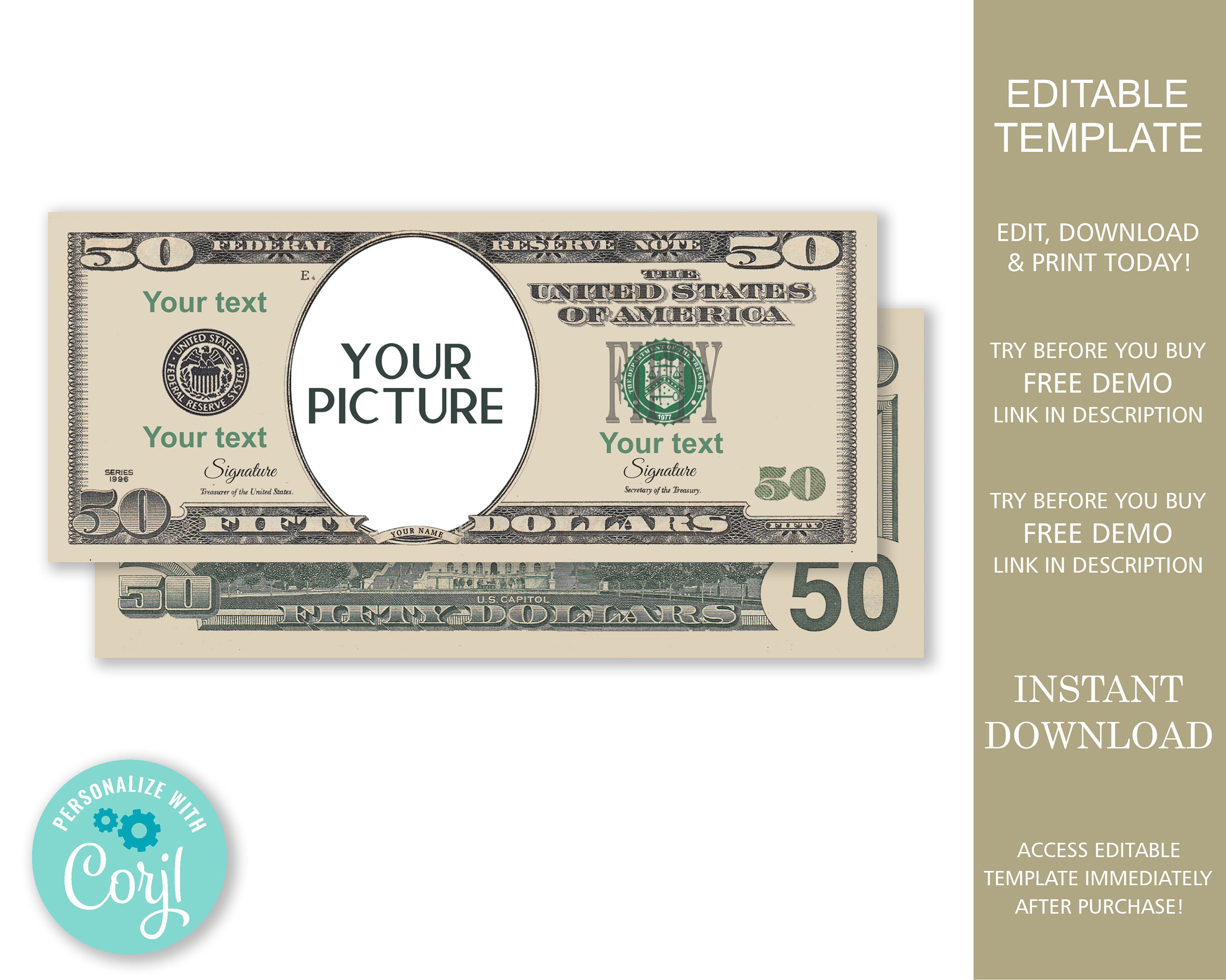 Blank 50 Dollar Bill Template Blank 50 Dollar Bill Template