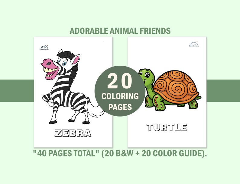 Libro da colorare con simpatici animali per bambini piccoli, pagine da colorare per bambini con guida ai colori, schede didattiche prescolastiche, download digitale immediato. immagine 10