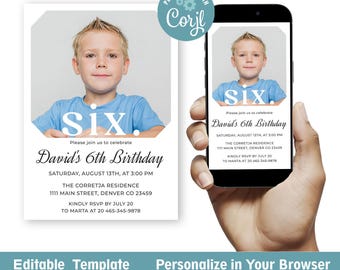 Editable 6th Birthday Invitation Template: Customizable Digital Invite (Corjl)
