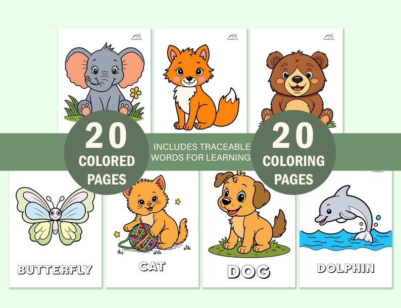 Set of printable preschool worksheets with various animals including a monkey, owl, penguin, puppy, horse, and kangaroo. Simple bold lines perfect for markers, crayons, or colored pencils.
