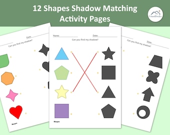 12 Shape Shadow Matching Activity Pages for Toddlers - Montessori Busy Book - Preschool Shape Recognition Worksheets - Instant Download PDF