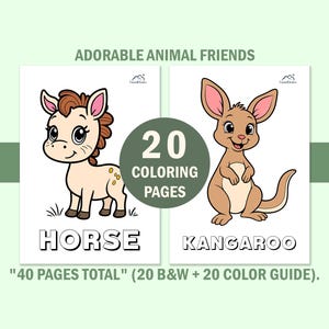 Libro da colorare con simpatici animali per bambini piccoli, pagine da colorare per bambini con guida ai colori, schede didattiche prescolastiche, download digitale immediato. immagine 15