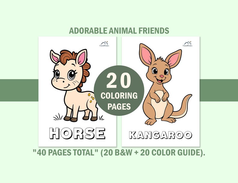 Libro da colorare con simpatici animali per bambini piccoli, pagine da colorare per bambini con guida ai colori, schede didattiche prescolastiche, download digitale immediato. immagine 15
