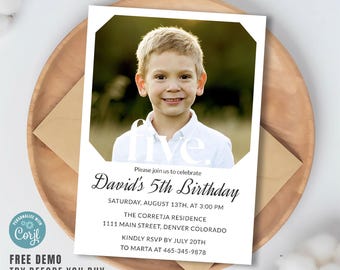 Editable 5th Birthday Invitation: Corjl Template (Digital Download)