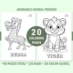 Libro da colorare con simpatici animali per bambini piccoli, pagine da colorare per bambini con guida ai colori, schede didattiche prescolastiche, download digitale immediato. immagine 4