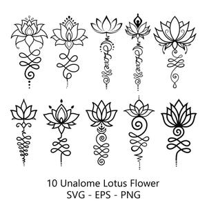 Unalome Lotus Flower SVG Bundle | Spiritual Line Art for Tattoos | Yoga Craft & Decal Art