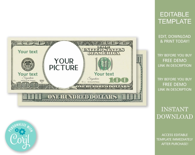 100 Dollar Bill Template Letter Page With 4 Real Size Dollar Bills