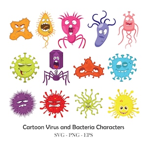 Funny Germ Monsters Clipart: Disease SVG, Microbe Graphics (Digital Download)