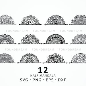 Fichiers svg flèche moitié Mandala Bundle, demi mandala coupe fichiers, flèche svg, moitié flèche Mandala svg pour cricut, clipart Mandala, demi mandala png