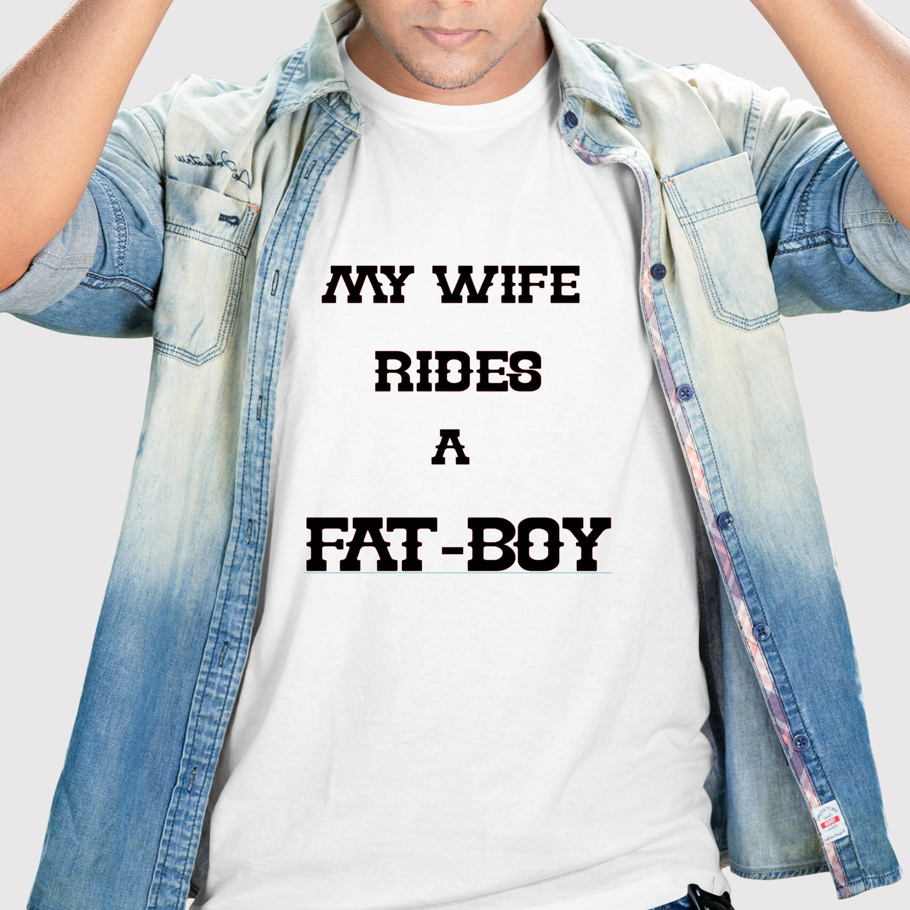 My wife ride a Fat Boy, unisex shirts, comedy shirts, funny shirts, and unisex.