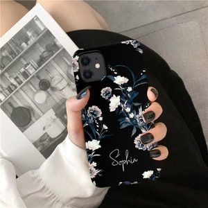 Schwarze Blumen für Samsung Galaxy S20 FE S21 S10 plus Hülle Samsung Note 10 S10 plus S9 plus S9 Note 9 S8 plus Samsung A50 A70 A71 Hard o75