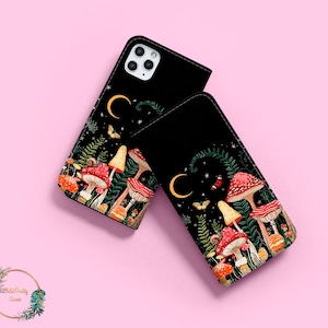 Mushrooms wallet flip case for iPhone 15 14 13 12 pro max xr Samsung S22 5g S21 S20 FE S10 A71 5G A52 A32 A71 Google Pixel 6a 6 5a 5 4a