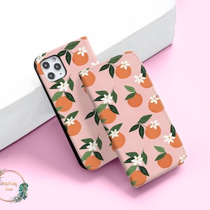 Oranges Flip Case für iPhone 14 13 12 Pro Max X XS SE passend für Samsung Galaxy S22 S21 S20 S10 Plus Ultra Pixel 6a 6 5 4 Kartenhalter w74