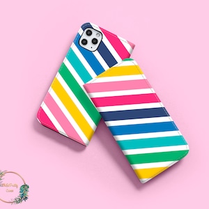 Capa tipo carteira com listras para iPhone 14, 13, 12 Pro Max, X, XS SE, Samsung Galaxy S22, S21, S20, S10 Plus Ultra, Google Pixel 9 e 8, com porta-cartões w99