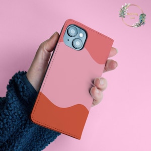 Funda de cuero con diseño de ondas rosas para Pixel 7a, 9 pro, 6a, 8a, iPhone 14+, 16, 15 pro max, 13, 12, 11, 8, Samsung A25, A54, S24, S23, S22, S21, S20 wallet31