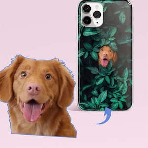 Custom Pet Phone Case in leaves Using Pet Photo + Name Custom Dog Phone Case Custom Cat Phone Case Personalized Phone Case Cat iPhone Case